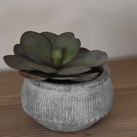 Ribbed Grey Wash Planter - Small
