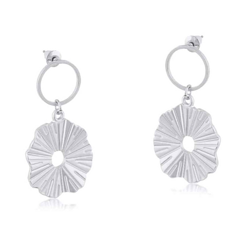 Big Metal Julia Gynko Leaf Drop Earrings - Silver