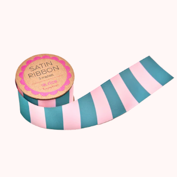 Satin Ribbon in Pink & Green Stripes