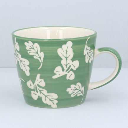 Stoneware Mug - Green Oak Leaves