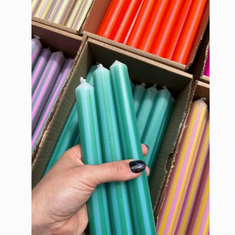 Turquoise & Green Pinstripe Candle