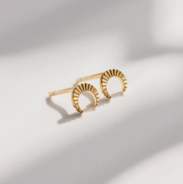 One & Eight Gold "Good Luck" Tiny Crescent Studs