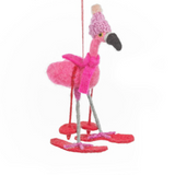 Skiing Flamingo Felt Hanging Decoration