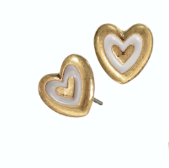 Hot Tomato Enamel Heart Studs Golden/Vanilla