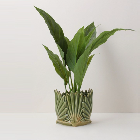 Green Ceramic Fan Leaf Pot Cover