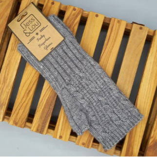 Jess & Lou Cable Knit Fingerless Gloves - Charcoal