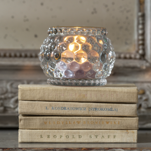 Bubble Glass Votive with Gold Rim
