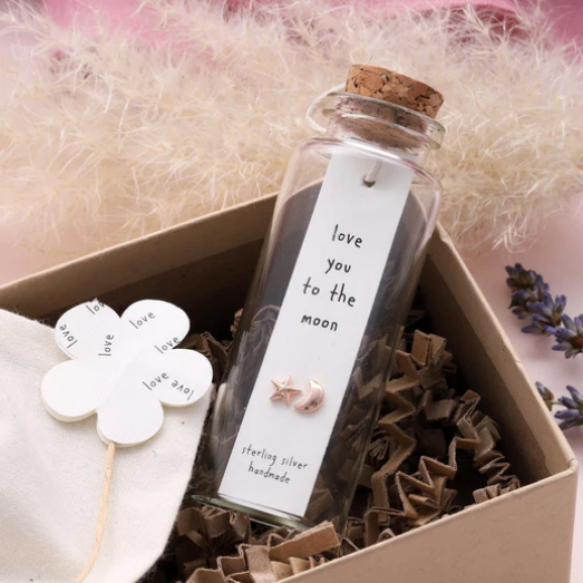 Attic Creations Love You To The Moon - Silver Stud Earrings