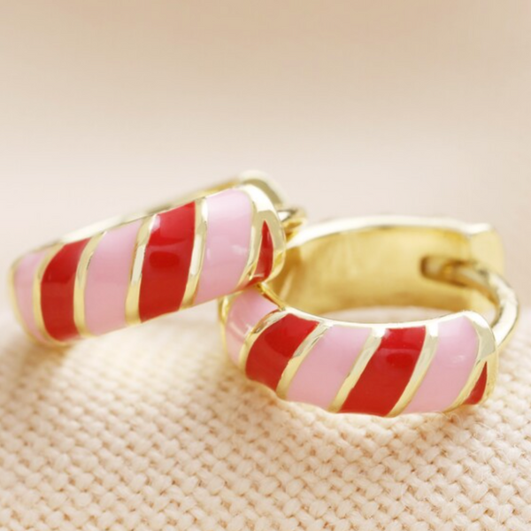 Lisa Angel Enamel Striped Huggie Hoop Earrings - Red & Pink