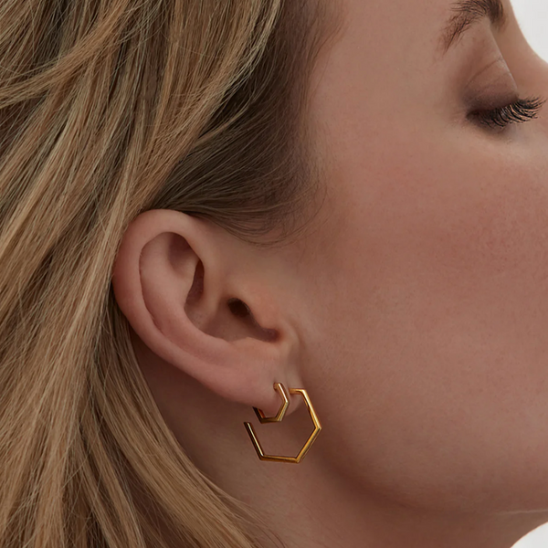Rachel Jackson Medium Hexagon Hoop Earrings - Gold Plated