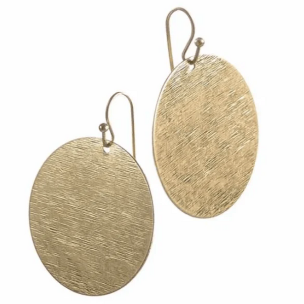 Hot Tomato Shimmer Moon Brushed Metal Earrings in Worn Gold