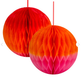 Red, Orange & Pink Ombre Paper Honeycomb Decorations