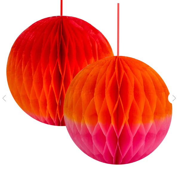 Red, Orange & Pink Ombre Paper Honeycomb Decorations