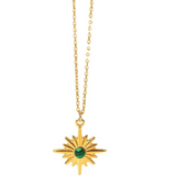 Gold Starburst Necklace with Green Stone