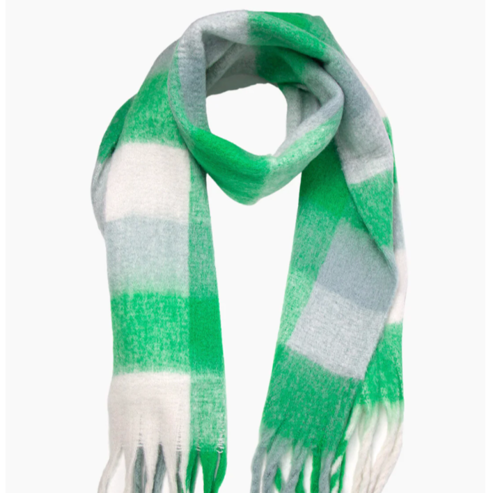 Green Large Colourblock Square Print Heavyweight Scarf