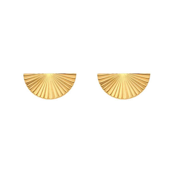 One and Eight Etched Fan Earrings - Gold