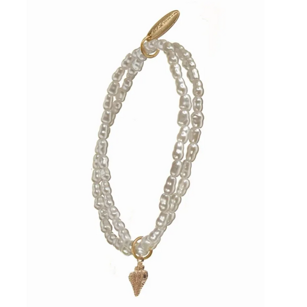 Faux Pearl Double Bracelet with Gold Shell Charm