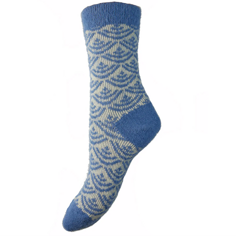 Blue & Cream Patterned Wool Blend Socks