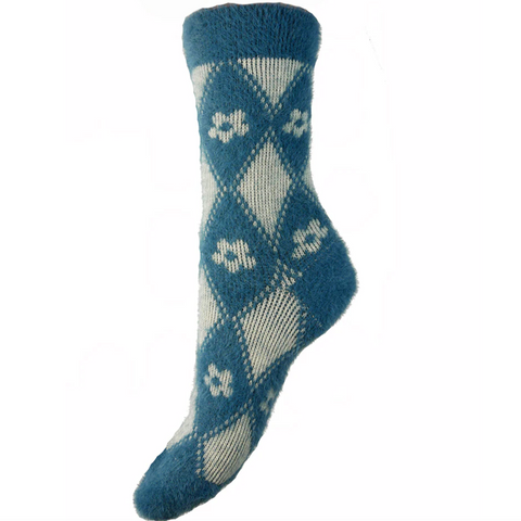 Blue & Cream Flower Wool Blend Socks