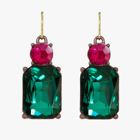 Last True Angel Twin Gem Earring - Emerald & Fuchsia