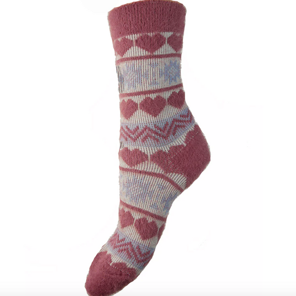 Pink Heart Wool Blend Socks