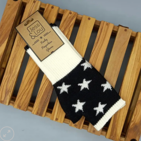 Black & White Star Fingerless Gloves