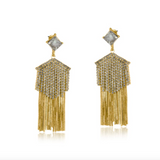 Big Metal Camelia Fringe Diamante Earrings Gold
