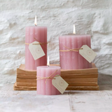 Rustic Scalloped Pillar Candle Dusky Pink