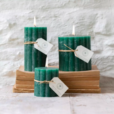 Rustic Scalloped Pillar Candle Emerald Green