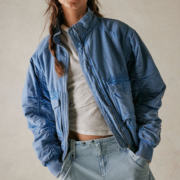 Free people 2025 green bomber jacket