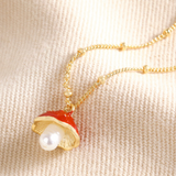 Lisa Angel Pearl & Enamel Toadstool Pendant Necklace - Gold
