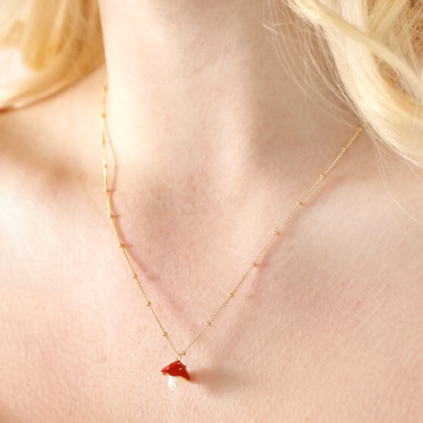 Lisa Angel Pearl & Enamel Toadstool Pendant Necklace - Gold