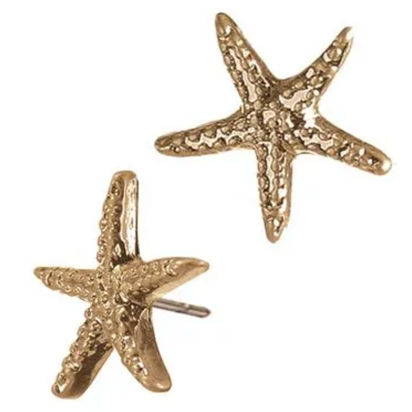 Hot Tomato Starfish Stud Earrings - Worn Gold