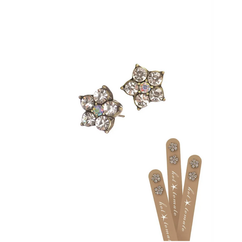 Hot Tomato Five Petal Floral Stud - Old Gold Clear Crystal