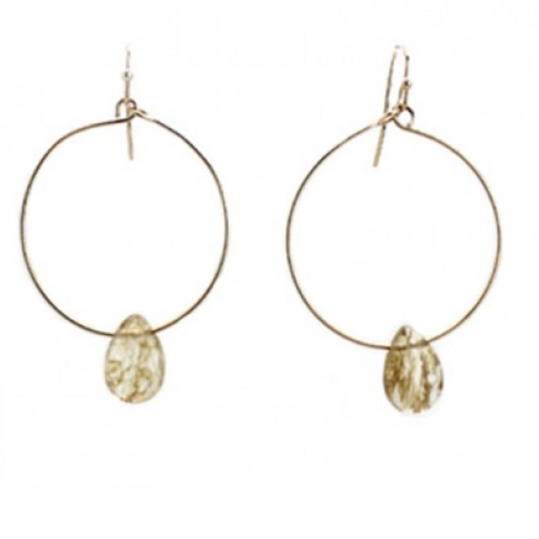 Stone With Round Wire Earrings - Gold