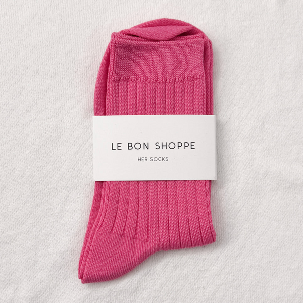 Le Bon Shoppe Her Cotton Ribbed Socks - Bright Pink