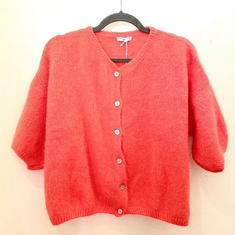 Cropped Sleeve Mohair Cardigan - Coral