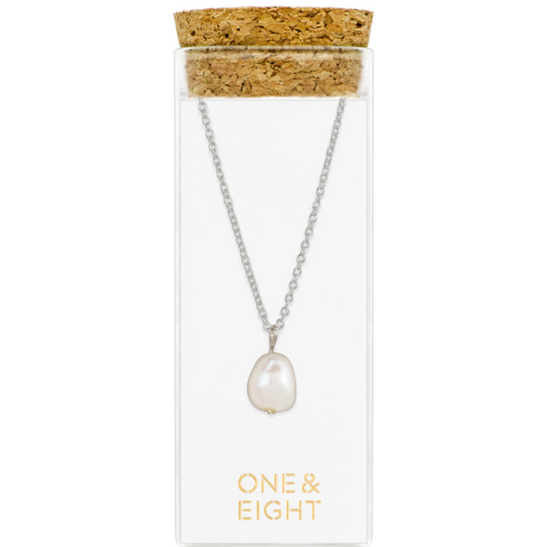 One & Eight Pearl Silver Necklace