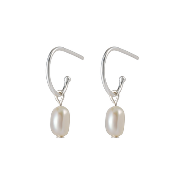 One & Eight Pearl Silver Drop Studs