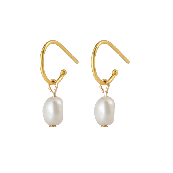 One & Eight Pearl Gold Hoop Earrings