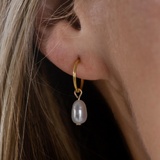 One & Eight Pearl Gold Hoop Earrings