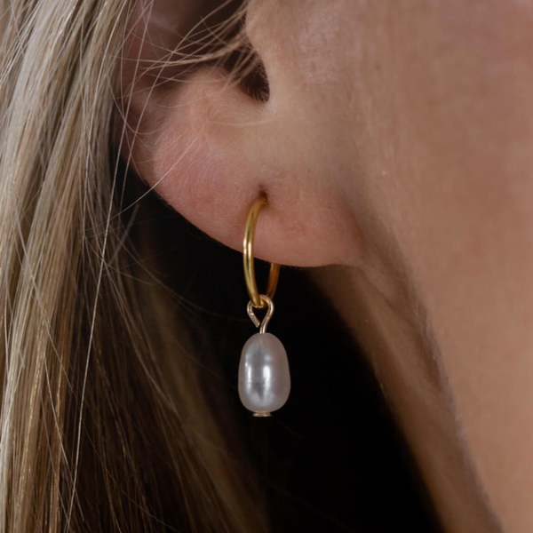 One & Eight Pearl Gold Hoop Earrings