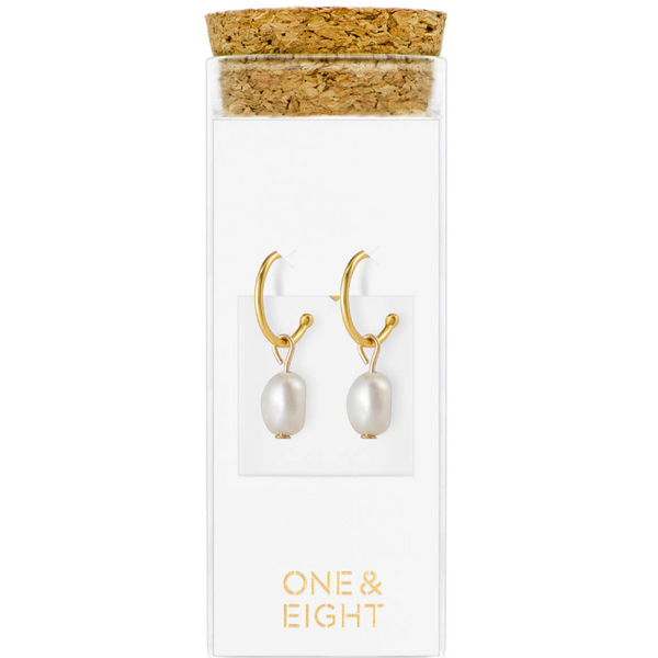 One & Eight Pearl Gold Hoop Earrings