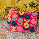 Velvet Multi Flower Pouch in Pink