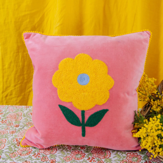 Velvet Flower Cushion - Pink