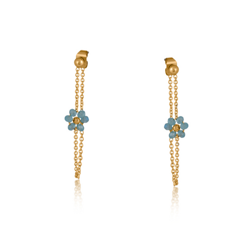 Big Metal Daphne Daisy Chain Pull Thru Earrings - Light Blue