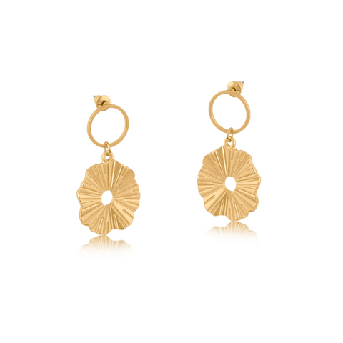 Big Metal Julia Gynko Leaf Drop Earrings - Gold