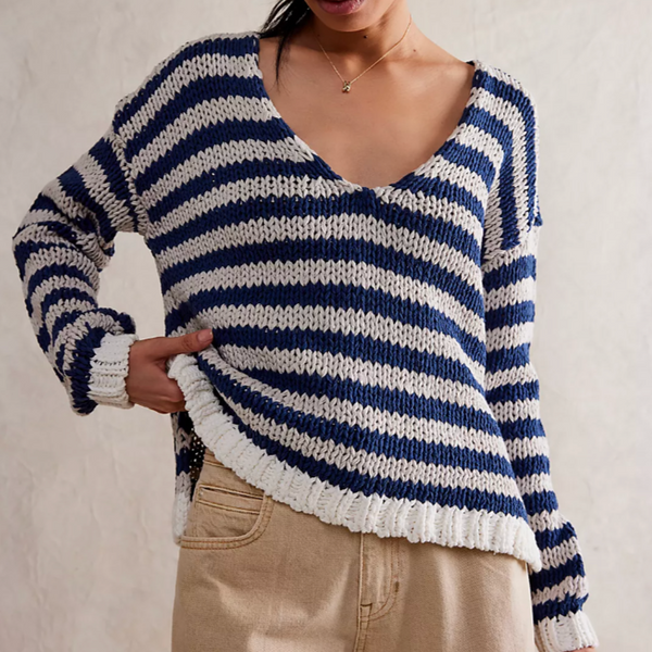 Free People Portland Pullover - Navy and White