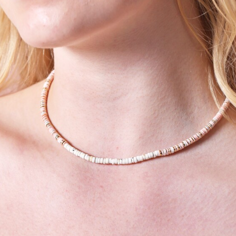 Lisa Angel Pink & White Semi-Precious Heishi Beaded Necklace