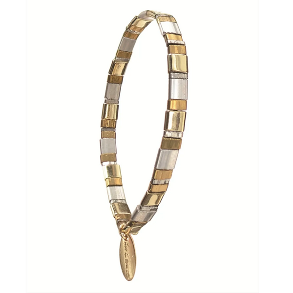 Hot Tomato Glass Bead Bracelet Silver/Gold
